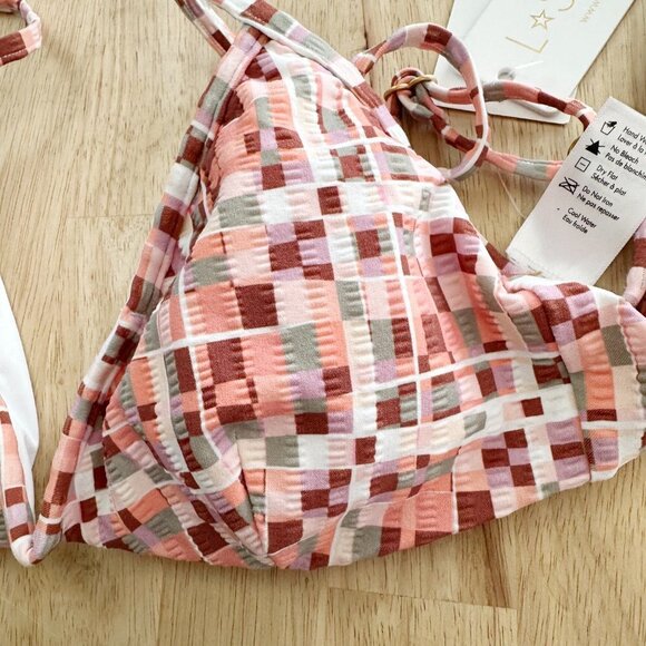 NWT L*Space Helena Top Pink Orange Graphic M Swim Bikini Swimsuit - Picture 2 of 8